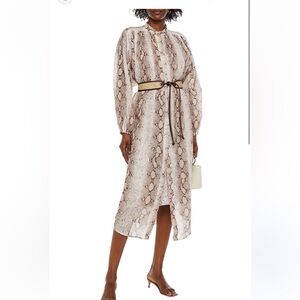 ZIMMERMAN belted snake print ramie gauze midi dress
